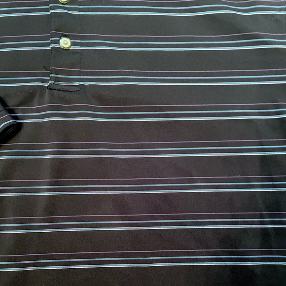Kirkland Brand Men’s Black Short Sleeve Polo Shirt w/Purple & Turquoise Stripes - Picture 4 of 6